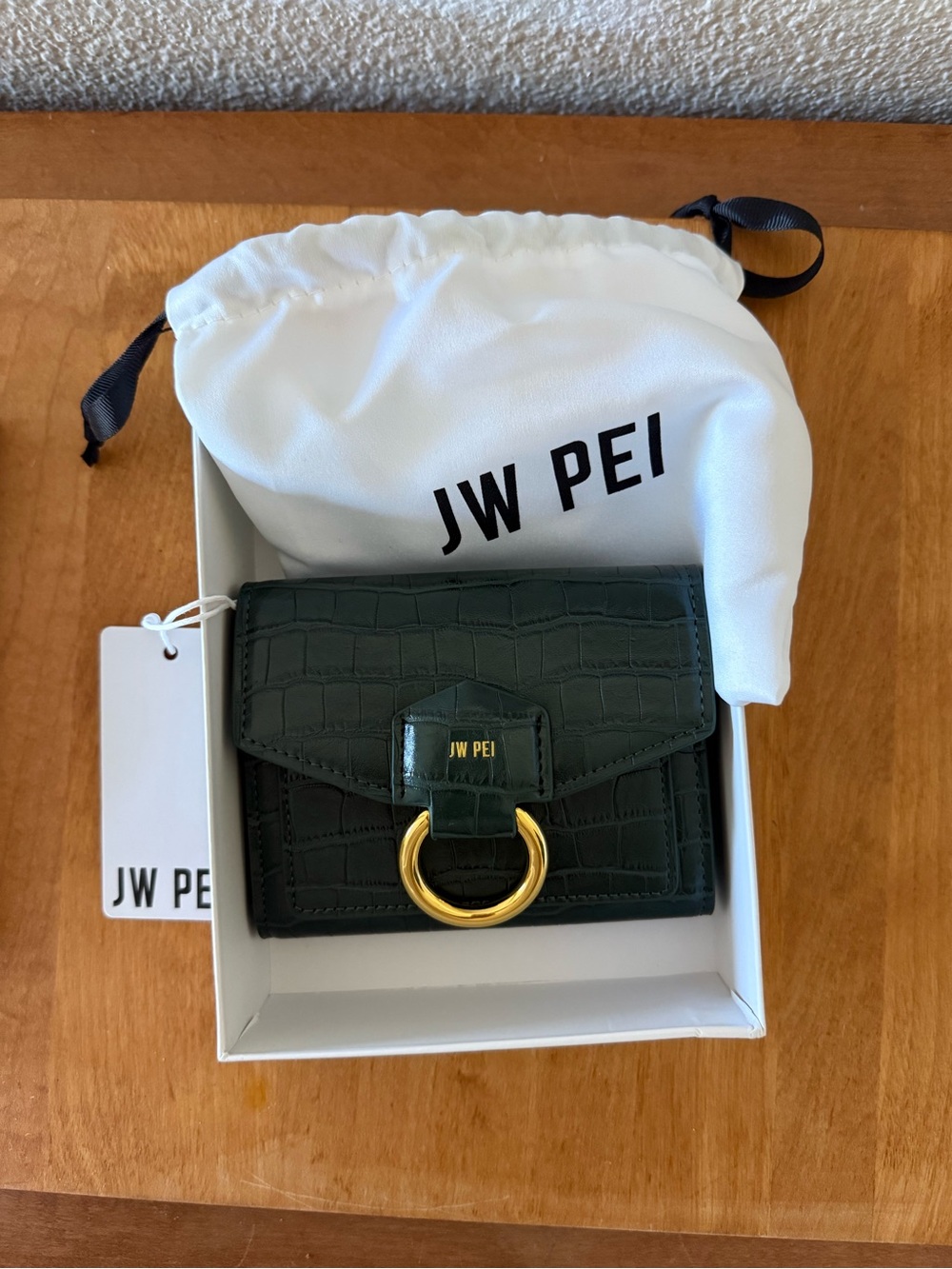 JW PEI Stella wallet Green Croc-Embossed Mini Wallet with Gold Ring Accent
